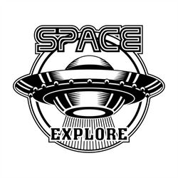 Space Explore: Ufo Vector illustration Monochrome Spaceship Aliens, Layered Editable Cut File SVG  PNG  GiF  Jpeg  Ai  P