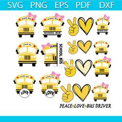 School Bus Bundle Svg, School Svg, Bundle Svg, School Bus Svg, Peace Sign Svg, Heart Svg, Bus Driver Svg, Best Saying Sv