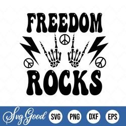 Retro 4th Of July Svg, Freedom Rocks Png, Retro Freedom Rocks Png Svg, Rocker Skeleton Png Svg, 4th Of July Sublimation