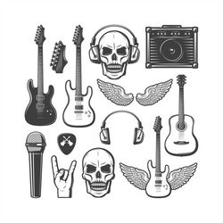 Rock Star Bundle: Unleash Your Inner Rocker with Skull Rock 'n' Roll Gear, Editable Layered SVG  PNG  GiF  EPS  Ai  Jpeg