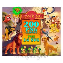 200 Lion King Clipart Png Bundle, Simba Pumbaa Timone Mufasa Jungle, Lion King Printable, Cartoon Clipart