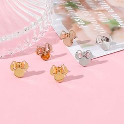 Disney Stainless Steel Mickey Mouse Earrings Cute Anime Cartoon Minnie Ear Stud Sweet Jewelry Party