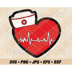 nurse heart hat heartbeat svg png, layered valentine nurse svg, nurse heart svg, nurse hat svg, nurse heartbeat svg file
