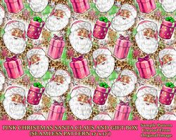 Pink Christmas Santa Claus and gift box seamless pattern digital paper, digital seamless pattern png, printable scrapboo
