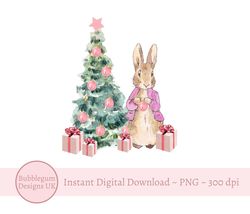 Flopsy Bunny Christmas Tree PNG, Peter Rabbit Sublimation Design, Christmas Card Design, Santa Sack Design, Instant Digi