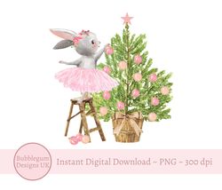 grey ballerina bunny christmas tree png, bunny sublimation design, christmas card design, santa sack design, instant dig