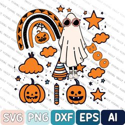 Cute Ghost Svg, Boo Svg, Retro Halloween Svg, Kid Shirt Design, Spooky Halloween Svg, Fall Svg Designs