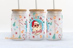 Christmas in July, Libbey Glass Can Tumbler Sublimation Design, 16 oz libbey can wrap. beach christmas,  Santa Png, Desi