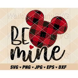 Buffalo Plaid Mouse Ears Be Mine Svg Png, Layered Mouse Head Valentine Svg, Mouse Ears Valentine Svg, Be Mine Png, Svg F