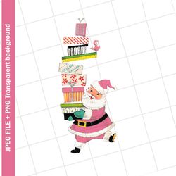 Digital Download , Pink Santa Claus Christmas Vintage Greeting Card Clip Art Graphic Image 104 Sublimation , PNG JPEG