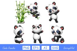 cute baby pandas cartoon svg