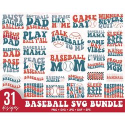 31 Retro Baseball SVG Bundle, Baseball Mom Svg, Retro baseball momlife svg, Mother's Day Svg, Groovy Baseball Svg, Vibes