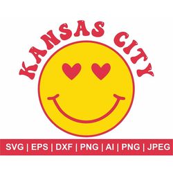 Kansas City Svg, Kansas City Smiley Face Svg, Kansas Png, Retro Kansas City Svg, T Shirt Svg, Kansas City Clipart, Svg,P