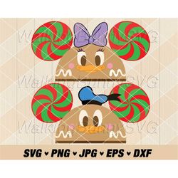 Donald And Daisy Gingerbread Cookie Svg Png, Layered Donald Gingerbread Svg, Daisy Cookie Svg, Christmas Lollipop Png, S