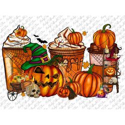 Pumpkin Spice Latte Coffee Cups Png, Fall Coffee Cups Png, Fall Png, Autumn Png, Pumpkin Png, Halloween,Sublimation Desi