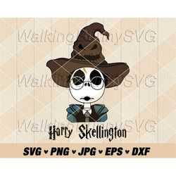Harry Skellington Svg Png, Layered Wizard Jack Skellington Svg, Jack Harry Svg, Jack Wizard Png, Svg Files For Cricut, I