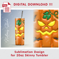 Cute 3D Inflated Puffy Halloween Pumpkin - Seamless Sublimation Pattern - 20oz SKINNY TUMBLER - Full Wrap