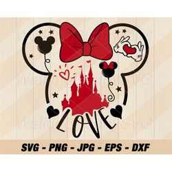 Mouse Ears Castle Balloon Love Svg Png, Layered Mouse Ears Svg, Mouse Ears Bow Svg, Mouse Head Png, Svg Files For Cricut