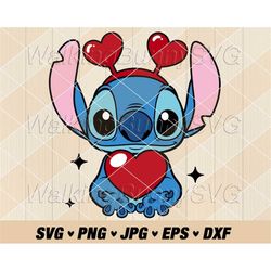 Stitch Love Svg Png, Layered Stitch Heart Ears Svg, Cute Stitch Png, Svg Files For Cricut, Instant Download