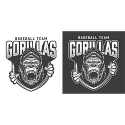 Fierce on the Field: The Angry Gorilla Mascot of Gorillas Baseball Club Layered Cut Files SVG  PNG  GiF Ai  EPS Cricut D