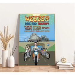 weezer band indie rock roadtrip tour and cities poster, weezer tour 2023 poster, rock band poster