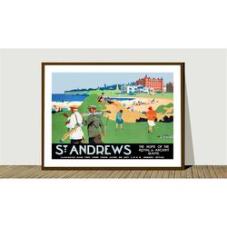 St Andrews, The Home of Royal and Ancient Game, Scotland Vintage Travel Poster - Art Deco, Canvas Print, Gift Idea, Prin