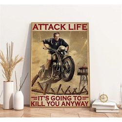 Attack Life Ride Flying Motorcycle Wall Art Posters