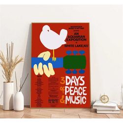 Woodstock 1969 Music Concert Poster, Music Festival Print, Music Love Gift, Gift Fans