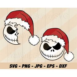Jack Face Christmas Hat Svg Png, Layered Jack Skellington Face Svg, The Nightmare Before Christmas Svg Files For Cricut,