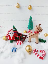 Christmas Decoration Crochet Pattern, Crochet Santa in the Sleigh Pattern, Christmas Reindeer Crochet Pattern