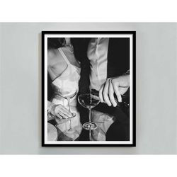 Martini In Los Angeles Poster, Black and White, Fine Art Print, Martini Wall Art, Digital Download, Cocktail Wall Art, V
