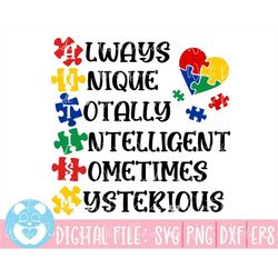 Autism Svg, Always Unique Totally Intelligent, Autism Awareness Svg, Autism Clipart, Always Svg, Unique Png, Files for C