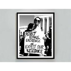 Vintage Feminist Poster, Respect Female Existence or Expect our Resistance, Feminine Wall Art, Girl Power Print, Activis