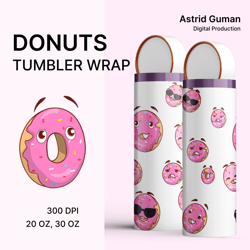 Tumbler Wrap Bundle. Design of Donuts on a Tumbler. Sublimation Printing Design - 20oz, 30oz Tumbler Designs