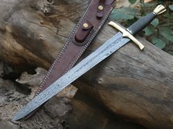 Custom Handmade Damascus Steel Battle Ready Brass Wire handle Viking sword AQUA025