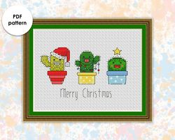 Christmas cross stitch pattern CH005 cactus -new year cross stitch pattern, xstitch chart PDF holidays xstitching