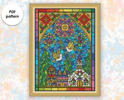 Christmas cross stitch pattern CH013 stained glass cross stitch pattern, xstitch chart PDF holidays xstitching