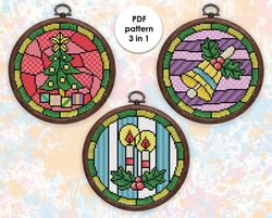 Christmas cross stitch pattern CH014 stained glass cross stitch pattern, xstitch chart PDF holidays xstitching
