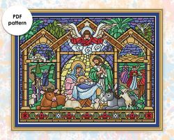 Christmas cross stitch pattern CH015 stained glass cross stitch pattern, xstitch chart PDF holidays xstitching