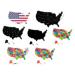 USA Map Bundle Svg, Nation Svg, United States Svg, America Map Svg, 50 States Of America Svg, American Flag Svg, USA Fla