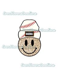Baseball beanie smiley face leopard cheetah print sports popular best seller png sublimation design download