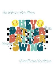 Hey batter batter swing wavy text retro multicolor baseball softball checker popular best seller png sublimation design