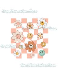 Retro pink checkered flowers smiley groovy popular best seller trending png svg sublimation design download