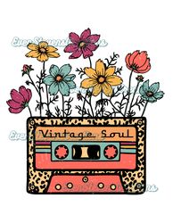 Vintage soul cassette colorful flowers retro boho popular best seller png sublimation design download