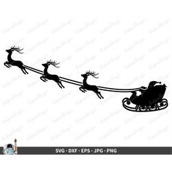 Santa's Reindeer and Sleigh SVG  Clip Art Cut File Silhouette dxf eps png jpg  Instant Digital Download