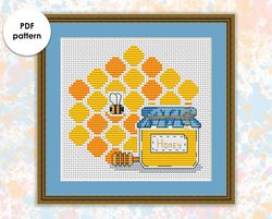 Cross stitch pattern OP002 honey jar cross stitch pattern, xstitch chart PDF, modern cross stitching, instant download