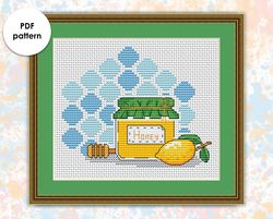 Cross stitch pattern OP003 honey lemon cross stitch pattern, xstitch chart PDF, modern cross stitching, instant download