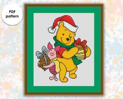 Cross stitch pattern DO005 Christmas Winnie and Piglet cross stitch pattern, xstitch chart PDF, modern cross stitching