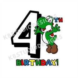 Yoshi 4th birthday SVG, PNG, jpg, Yoshi svg, Cricut, Silhouette Cameo, Cut File image, Digital download