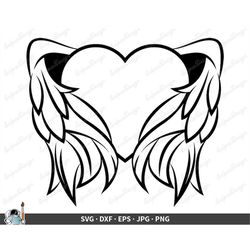 Angel Wings SVG  Angelic Heart Clip Art Cut File Silhouette dxf eps png jpg  Instant Digital Download
